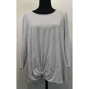Chico’s Striped Twist Front Ultra Soft Knit Top Black White Size 2 (Large)